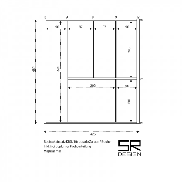Besteckeinsatz K50 für gerade Zargen. Buche
