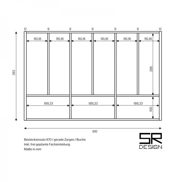 Besteckeinsatz K70 für gerade Zargen. Buche
