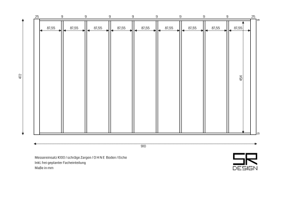 Messereinsatz K100 für schräge Zargen. Eiche. OHNE Boden.