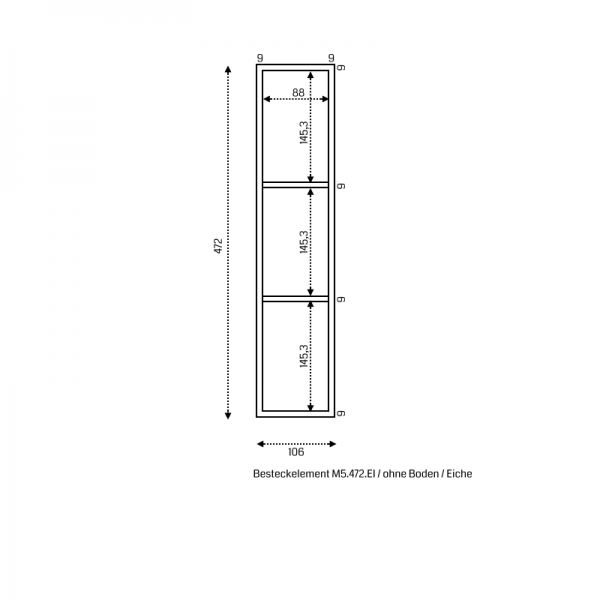Mehrzweckelement CL mit 3-Facheinteilung. Ohne Boden. Eiche