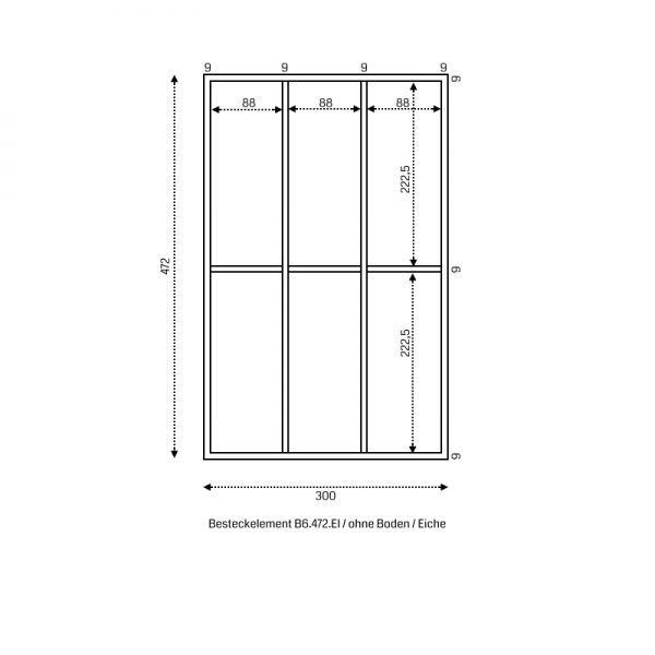 Besteckelement CL mit 6-Facheinteilung. Ohne Boden. Eiche