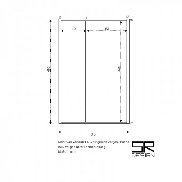 Mehrzweckeinsatz K40 für gerade Zargen. Buche