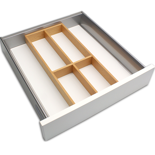 Besteckelement mit 4-Facheinteilung, ohne Boden. Buche.